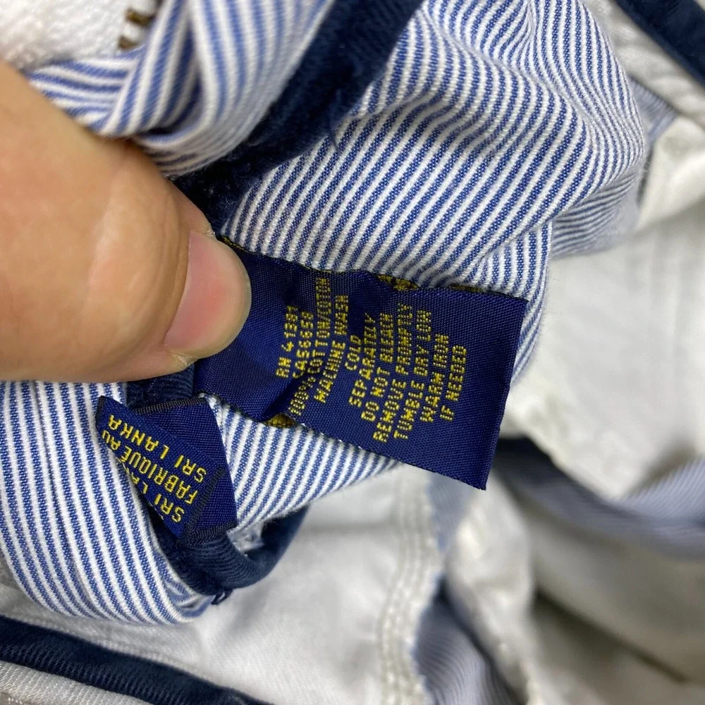 Polo Ralph Lauren Cargo Shorts Mens 36 Blue White Pinstripe Cotton Preppy‎ Beach